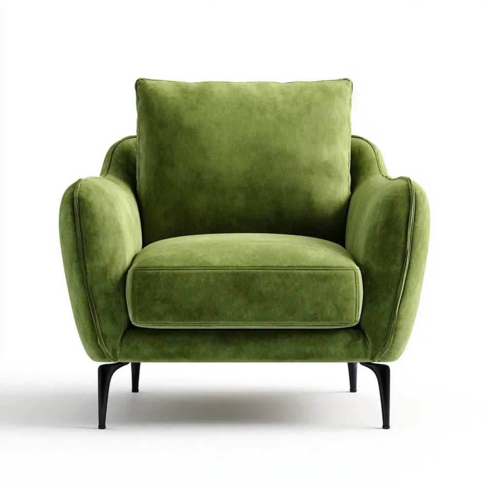 Armchair Velvet Upholstery 85x85x90 cm - Olive Green - Modern Style