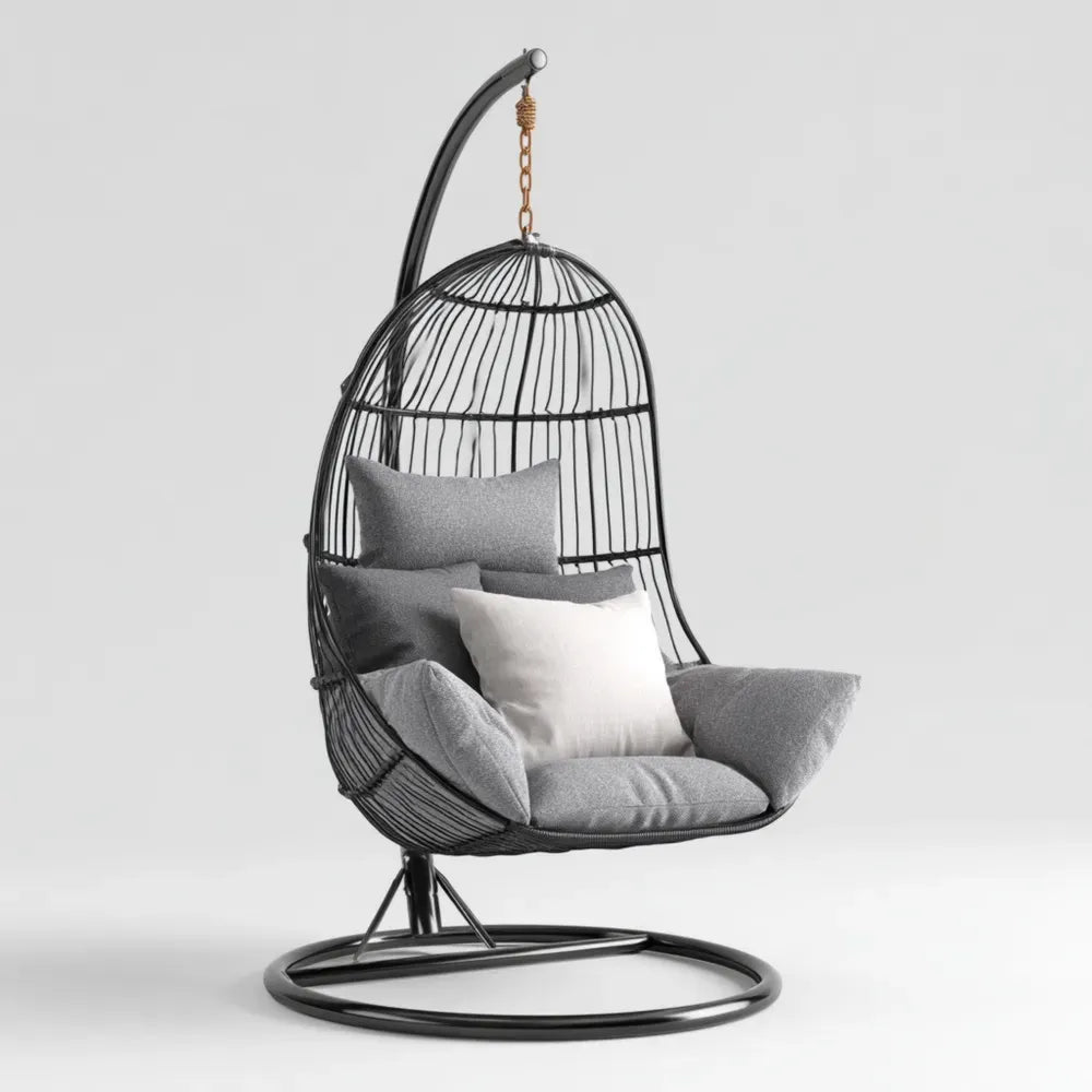 Hanging Egg Chair - Steel Frame 120x105x196 cm - Black/Grey - Indoor Outdoor Use