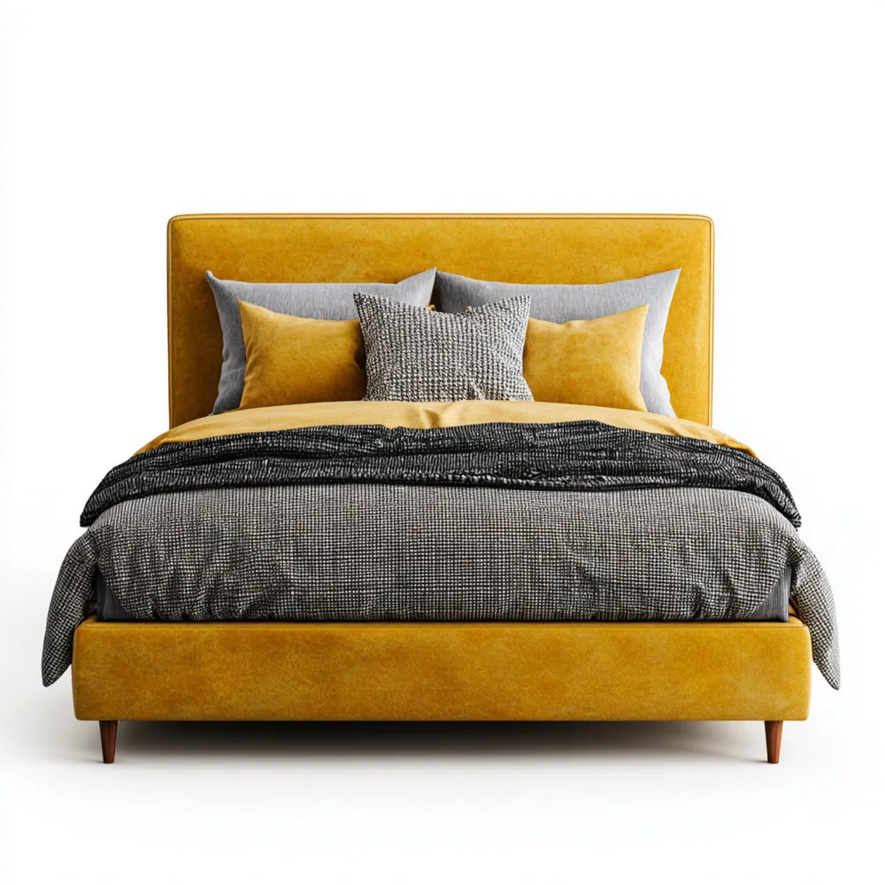 Double Bed Fabric Upholstered 200x160x120 cm - Mustard Yellow - Modern Design