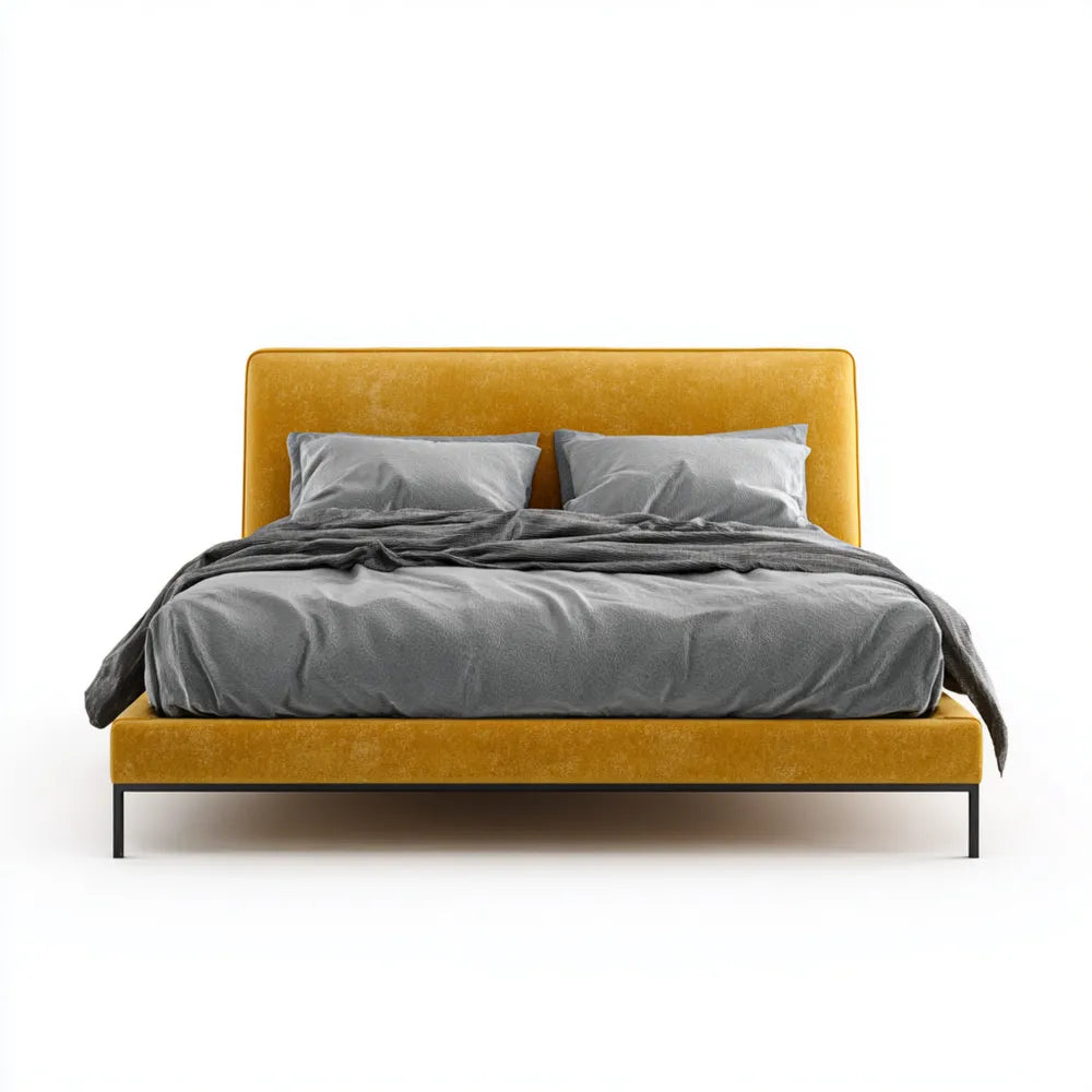Double Bed Upholstered Fabric 160x200x100 cm - Yellow - Modern Design